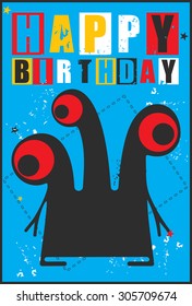 Happy birthday invitation card with cute monster vector illustration