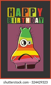 Happy birthday invitation card with cute monster vector illustration