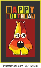 Happy birthday invitation card with cute monster vector illustration