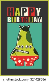 Happy birthday invitation card with cute monster vector illustration