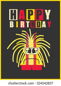 Happy birthday invitation card with cute monster vector illustration