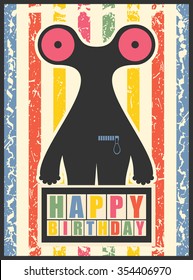 Happy birthday invitation card with cute monster vector illustration