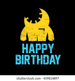Happy birthday invitation card with cute monster vector illustration