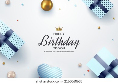 Happy Birthday invitation card with gift box and ballon 
