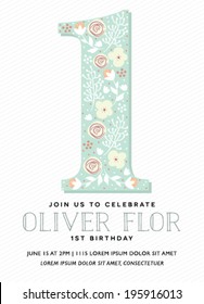 Happy Birthday Invitation Card with the Letter one in Vector