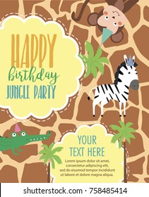 Happy Birthday invitation card for safari africa party. Vector illustration