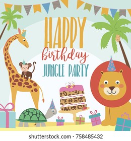 Happy Birthday invitation card for safari africa party. Vector illustration