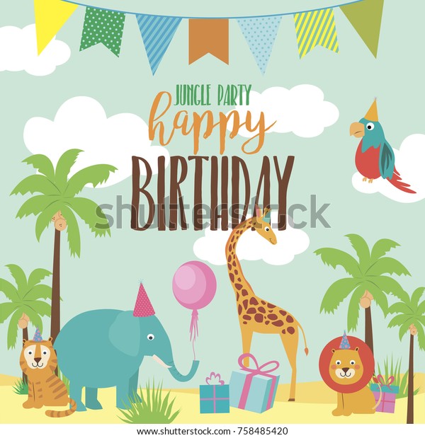 Download Happy Birthday Invitation Card Safari Africa เวกเตอร์สต็อก ...