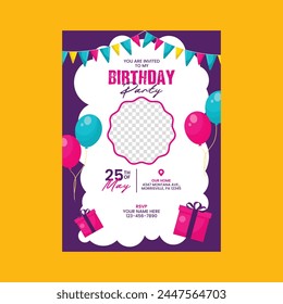 Happy Birthday Invitation card template with photo