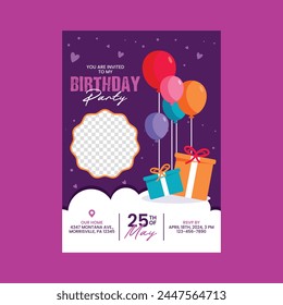 Happy Birthday Invitation card template with photo