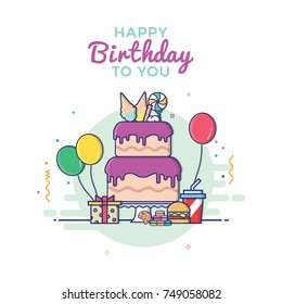 Happy birthday and invitation card. vector illustration
Set of vector birthday party elements