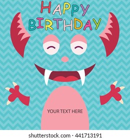 Happy Birthday Invitation Card.Monster Birthday Invitation.Vector illustration