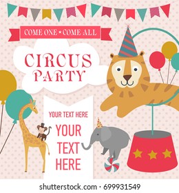 Happy Birthday invitation for circus party. Circus poster. Vector illustration