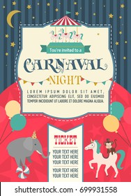 Happy Birthday invitation for circus party. Circus poster. Vector illustration