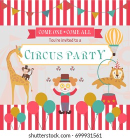 Happy Birthday invitation for circus party. Circus poster. Vector illustration