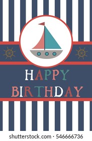 Happy Birthday invitation or greeting card template with nautical elements. Vector illustration
