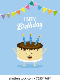 happy birthday invitation. Smiling cake with arms and legs