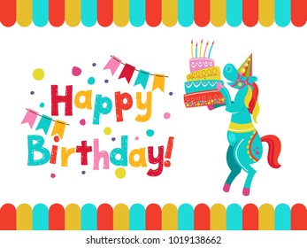 Happy birthday. The invitation to the birthday in the style of a circus show. Vector illustration.