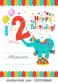 Happy birthday. The invitation to the birthday in the style of a circus show. Vector illustration.