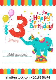 Happy birthday. The invitation to the birthday in the style of a circus show. Vector illustration.