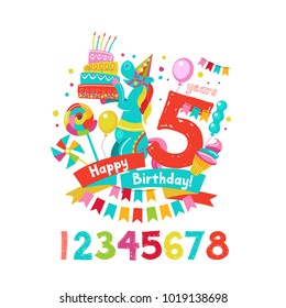 Happy birthday. The invitation to the birthday in the style of a circus show. Vector illustration.