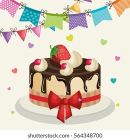 happy birthday invitation with sweet cake