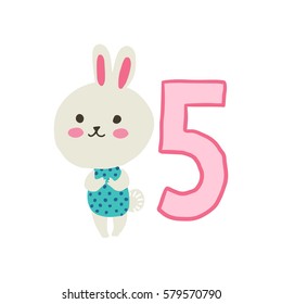 Happy birthday invitation template for one year old with hare. Vector illustration