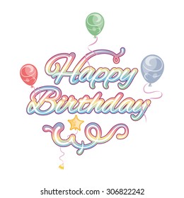 Happy birthday isolated text, vector illustration