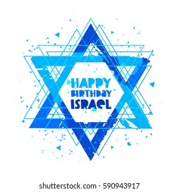 Happy Birthday Israel. Independence Day. Lettering. Vector illustration on white background. Star of David. Great holiday hand-drawn gift card.