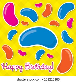 Happy Birthday jelly bean sticker card in vector format.