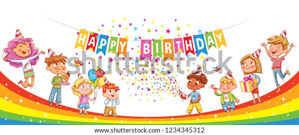 Image Vectorielle De Stock De Joyeux Anniversaire Les Enfants Fetent Avec