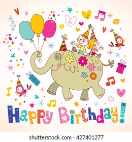 Happy Birthday Kids Greeting Card Stock Vector (Royalty Free 