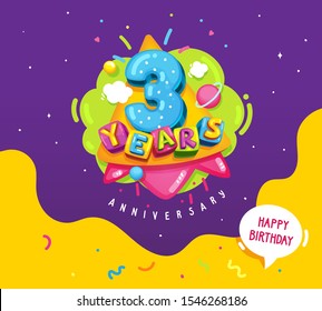 happy birthday kids illustration. 3 years anniversary