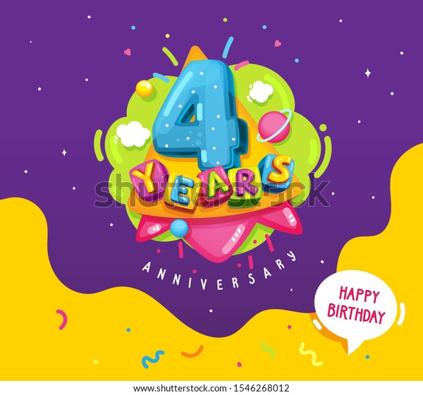 Happy Birthday Kids Illustration 4 Years Stock Vector (Royalty Free ...