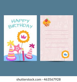 Happy birthday kids postcard template vector holiday illustration