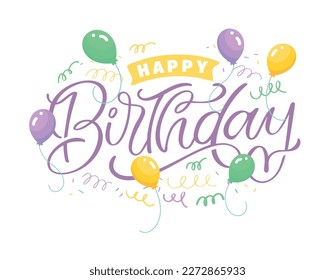 Happy birthday label. Cute hand drawn doodle lettering postcard. Lettering for t-shirt design, mug print, invitation.