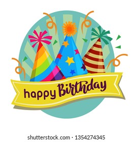 happy birthday label with party hat label