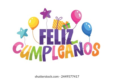 Happy birthday label in spanish. Cute hand drawn doodle lettering postcard. Lettering for t-shirt design, mug print, invitation.