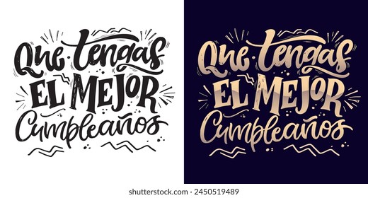 Happy birthday label in spanish. Cute hand drawn doodle lettering postcard. Lettering for t-shirt design, mug print, invitation.