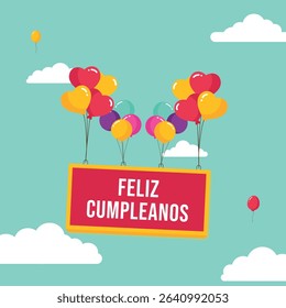 Happy birthday label in Spanish. Cute hand drawn doodle lettering postcard. Lettering for t-shirt design, mug print, invitation