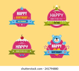 Happy Birthday Labels Collection, Vector illustration