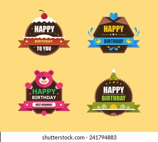 Happy Birthday Labels Collection, Vector illustration