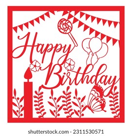 Happy birthday lace plate. Template laser cutting machine for wood, metal and paper. Happy birthday phrase for your design.
