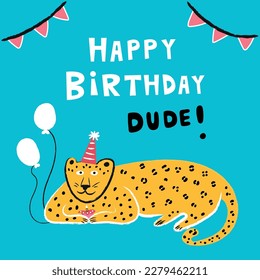 Happy Birthday Leopard party card