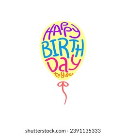 Happy Birthday Lettering of a balloon vector, words  anniversary party of celebrate greeting card clipart.