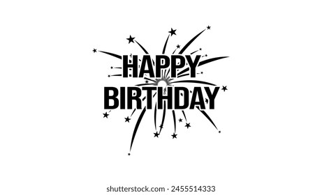 Happy birthday lettering, black isolated silhouette