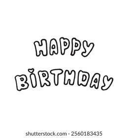 Happy Birthday lettering with black linear on white