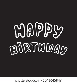 Happy Birthday lettering card with linear white color on black