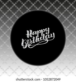 Happy Birthday lettering design silver on black background.