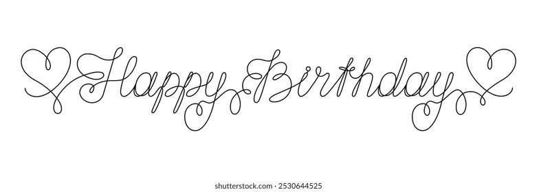 Feliz aniversário, desenhado em uma linha contínua em minimalismo. Contorno de vetor editável